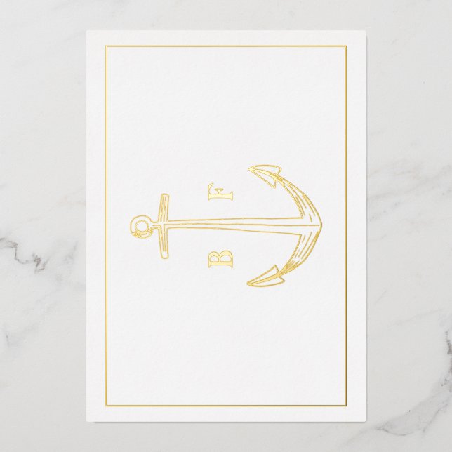 Nautical Anchor Monogram Thank You Note Card Gold  (Front)