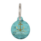 Nautical Anchor Monogram Turquoise Wood Pet Name
