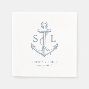 Nautical Anchor Monogram Wedding Dusty Blue Napkin