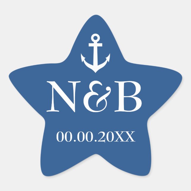 Nautical anchor monogram wedding favour stickers (Front)