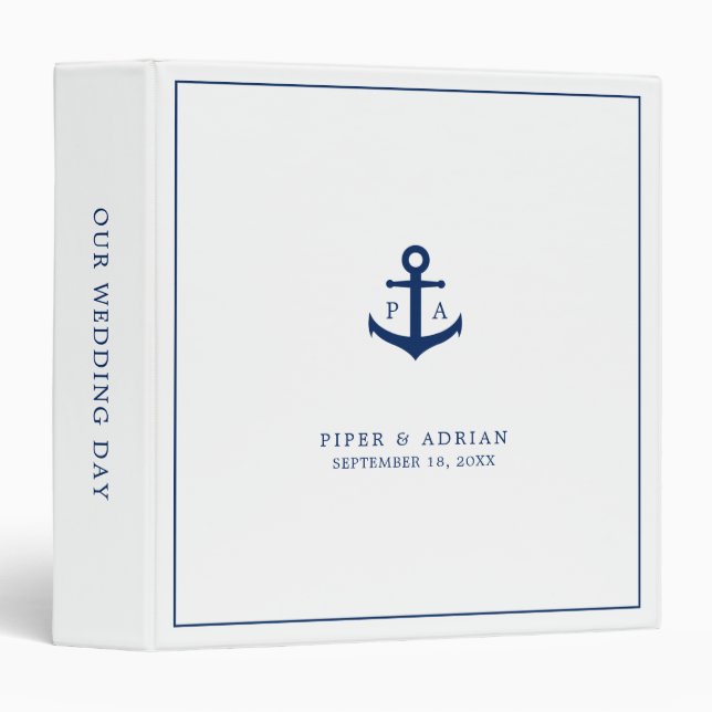 Nautical Anchor Monogram Wedding Photo Album Binder (Front/Spine)