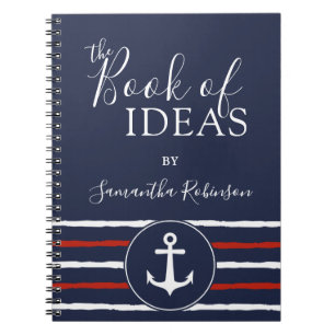 Nautical Anchor Monogrammed Red White Navy Blue Notebook