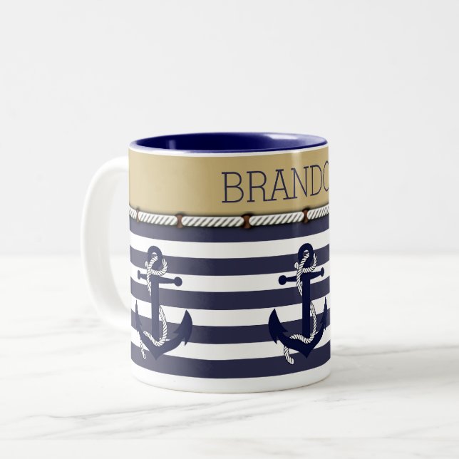 Nautical Anchor Motif Choose Your Colour Custom Two-Tone Coffee Mug (Front Left)