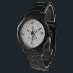 Nautical anchor & mythological fish beast watch<br><div class="desc">Cool black vintage illustration nautical anchor and mythological fish beast over silver glitter. Black Roman numerals.</div>