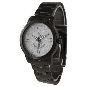 Nautical anchor & mythological fish beast watch