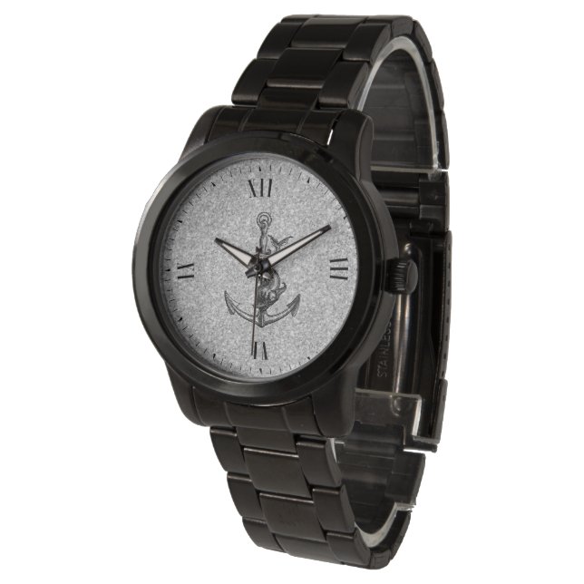 Nautical anchor & mythological fish beast watch (Angled)