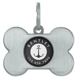 Nautical Anchor Name and Phone Number | Charcoal Pet ID Tag