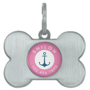 Nautical Anchor Name and Phone Number   Pink Blue Pet ID Tag