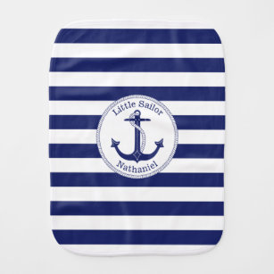 Nautical Anchor Navy and White Personalized Burp Cloth