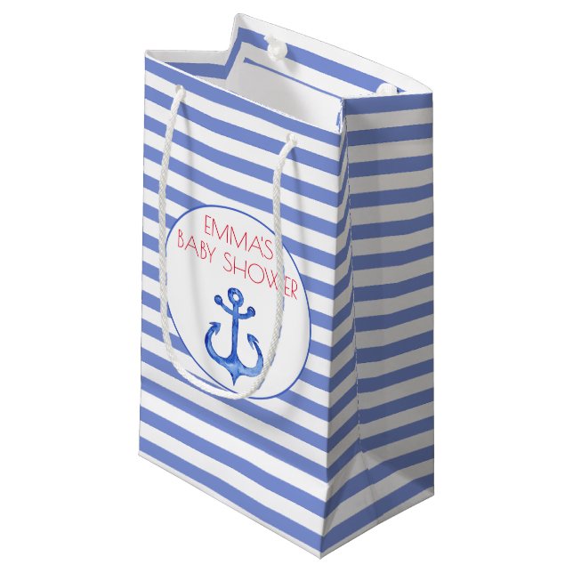 Nautical Anchor - Navy Baby Shower Gift Bag (Front Angled)