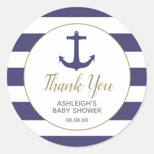 Nautical Anchor Navy Baby Shower Thank You Classic Round Sticker