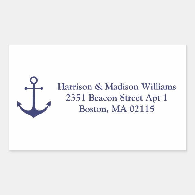 Nautical anchor navy blue and white custom addres sticker (Front)