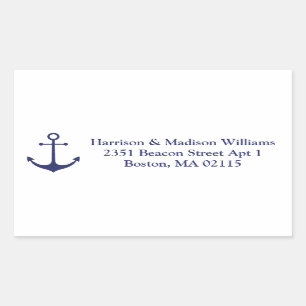 Nautical anchor navy blue and white custom addres sticker