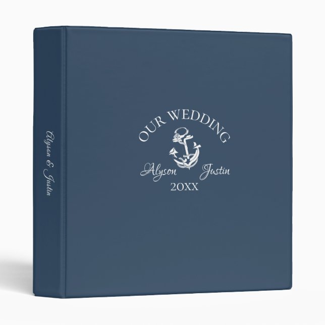 Nautical Anchor Navy Blue and White Wedding Binder (Front/Spine)