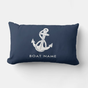Nautical Anchor Navy Blue Boat Name Custom Lumbar Pillow