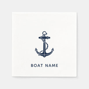 Nautical Anchor Navy Blue Boat Name Custom Paper Napkin