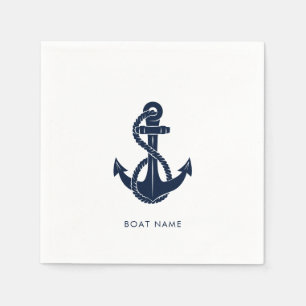 Nautical Anchor Navy Blue Boat Name Napkin