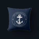Nautical Anchor Navy Blue Captain Boat Name Custom Throw Pillow<br><div class="desc">Add your boat name, and dock by clicking the "Personalize" button above. Set sail in style with our custom nautical-themed boat pillow, the ultimate companion for your maritime adventures. This pillow boasts a cute design inspired by the ocean's wonders, featuring classic maritime motifs such as an anchor and rope. Whether...</div>