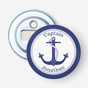 Nautical Anchor Navy Blue Captain Personalized Bottle Opener