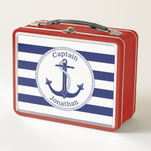 Nautical Anchor Navy Blue Captain Personalized Metal Lunch Box