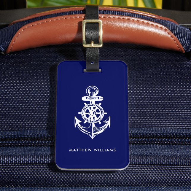 Nautical Anchor Navy Blue Custom Luggage Tag (Front Insitu 2)