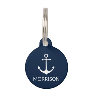 Nautical Anchor navy blue custom Name info dog cat Pet Tag