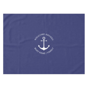 Nautical anchor navy blue Custom Welcome Aboard Tablecloth