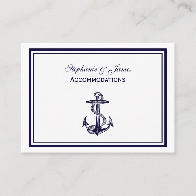 Nautical Anchor Navy Blue Framed 2 Accommodations Enclosure Card (Front)