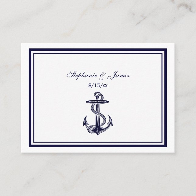 Nautical Anchor Navy Blue Framed 2 Escort Cards #2 (Front)