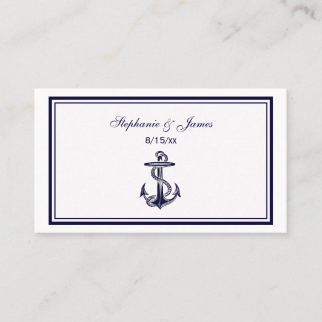 Nautical Anchor Navy Blue Framed 2 Place Cards (Front)