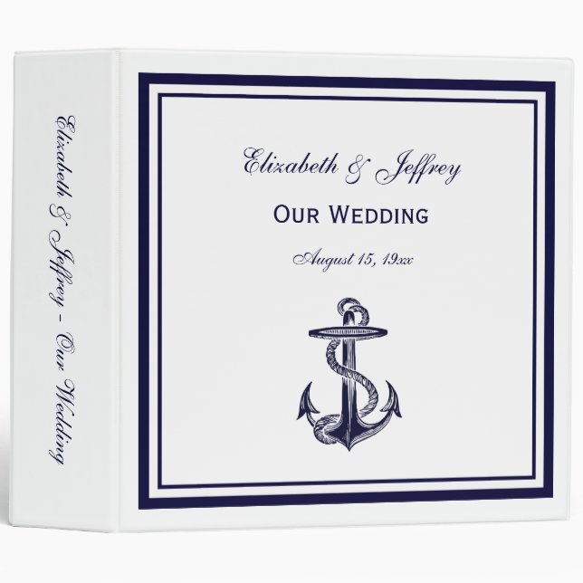 Nautical Anchor Navy Blue Framed 2 Wedding Binder (Front/Spine)