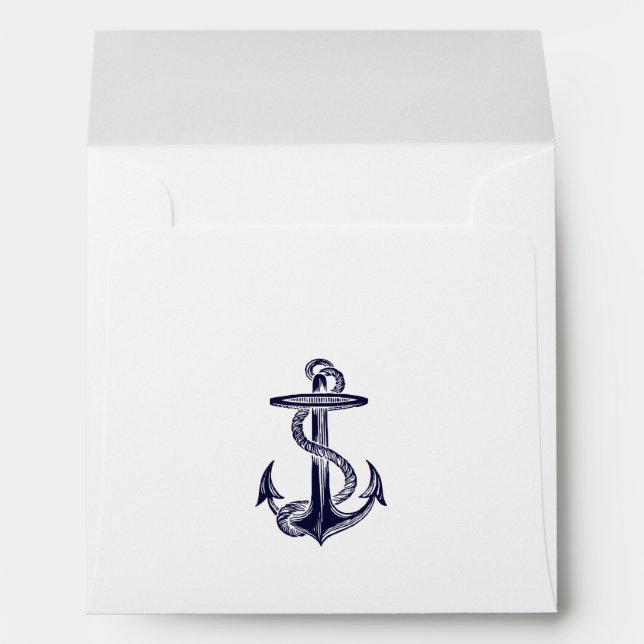 Nautical Anchor Navy Blue Framed 2F Square Envelopes (Back (Bottom))