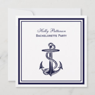 Nautical Anchor Navy Blue Framed 2SQ Bachelorette Invitation