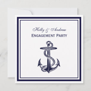 Nautical Anchor Navy Blue Framed 2SQ Engagement Invitation