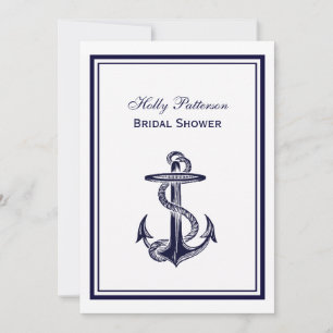 Nautical Anchor Navy Blue Framed 2V Bridal Shower Invitation