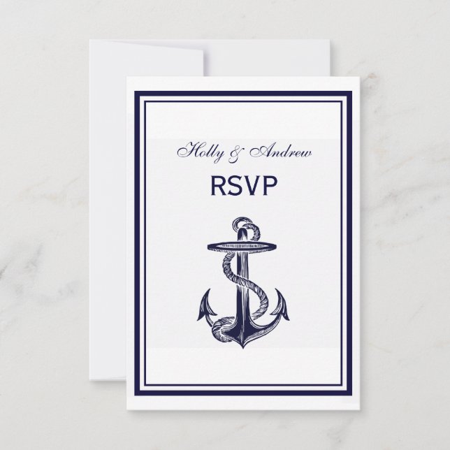 Nautical Anchor Navy Blue Framed 2V RSVP Menu (Front)