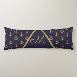 Nautical Anchor Navy Blue Gold Monogram Body Pillow