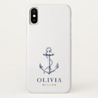 Nautical Anchor Navy Blue Gold Monogram