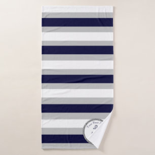 Nautical Anchor Navy Blue Grey White  stripe Bath Towel