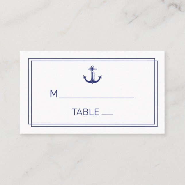 Nautical Anchor Navy Blue Minimalist Wedding Place Card (Front)