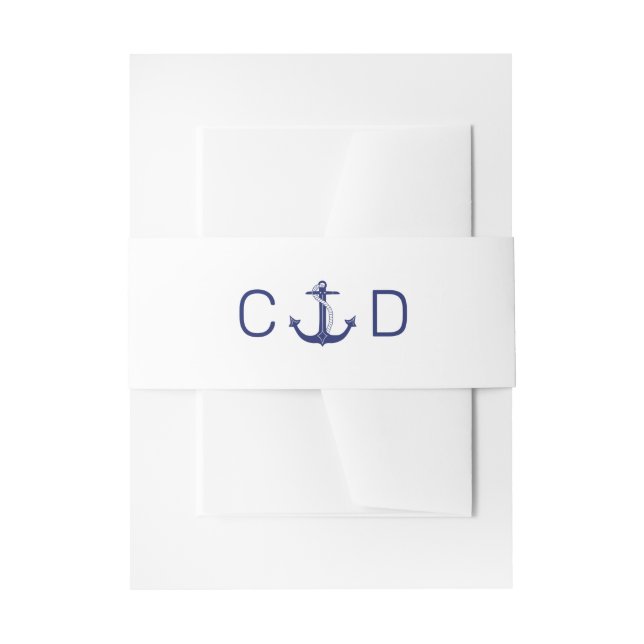 Nautical Anchor Navy Blue Monogram Initial Wedding Invitation Belly Band (Front Example)