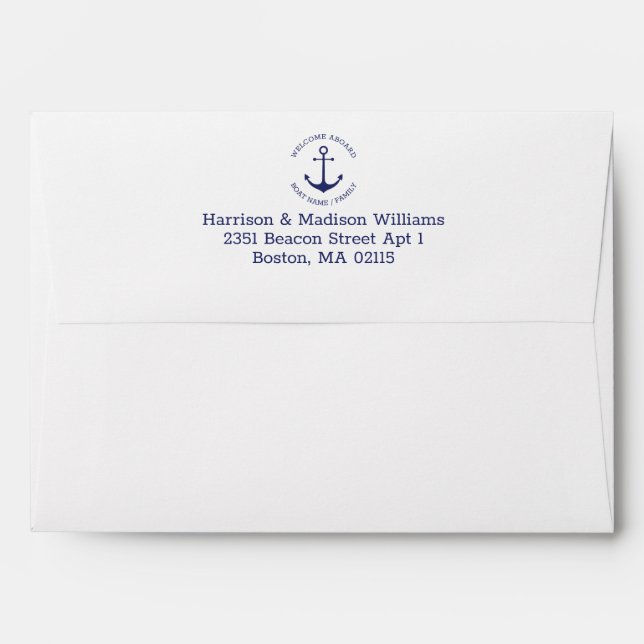 Nautical anchor navy blue monogram Return Address Envelope (Back (Top Flap))