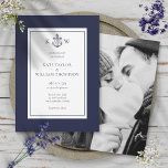 Nautical Anchor Navy Blue Monogram Wedding Photo Invitation<br><div class="desc">Featuring a ship's anchor,  this elegant nautical wedding invitation can be personalized with your monogram,  special wedding day information and your special photo on the reverse. Designed by Thisisnotme©</div>