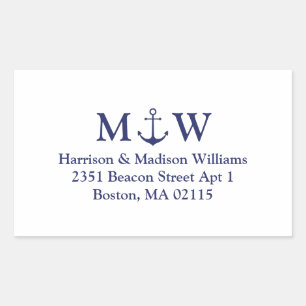 Nautical anchor navy blue monogram wedding sticker