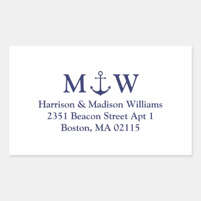 Nautical anchor navy blue monogram wedding sticker (Front)