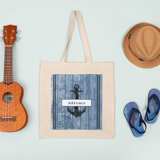 Nautical Anchor Navy Blue Name Back To School Tote Bag