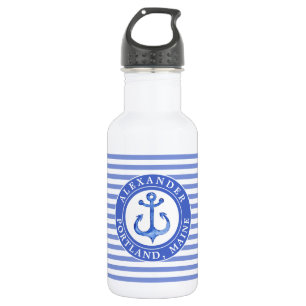 Nautical Anchor Navy Blue Personalized 532 Ml Water Bottle