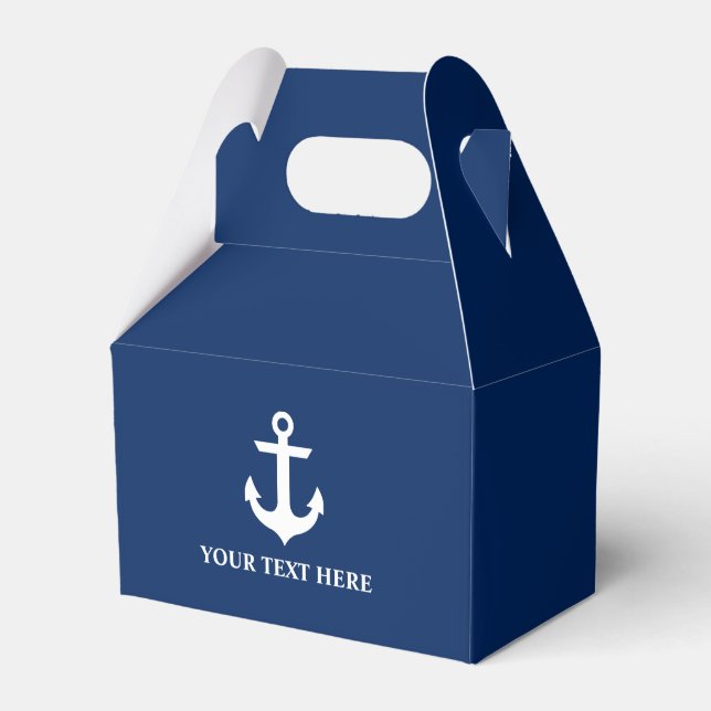 Nautical Anchor Navy Blue Personalized Gable Favor Box (Front Side)