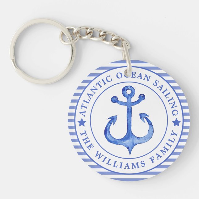 Nautical Anchor Navy Blue Personalized Keychain (Front)