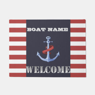 Nautical Anchor Navy Blue,Red Stripes Doorm Doormat